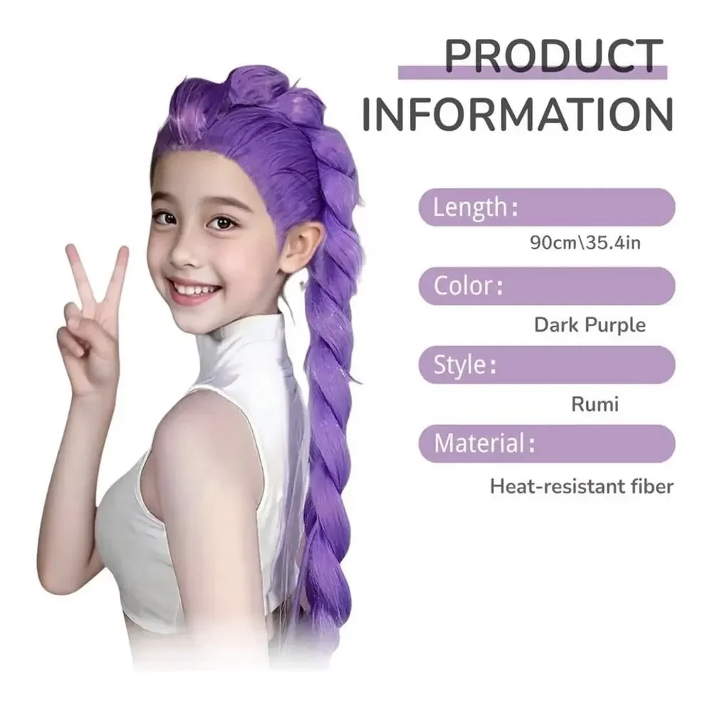 Anime Costume Wig, Purple Braid Wigs for Women Girls, Pop Singer Rumi KPop Demon